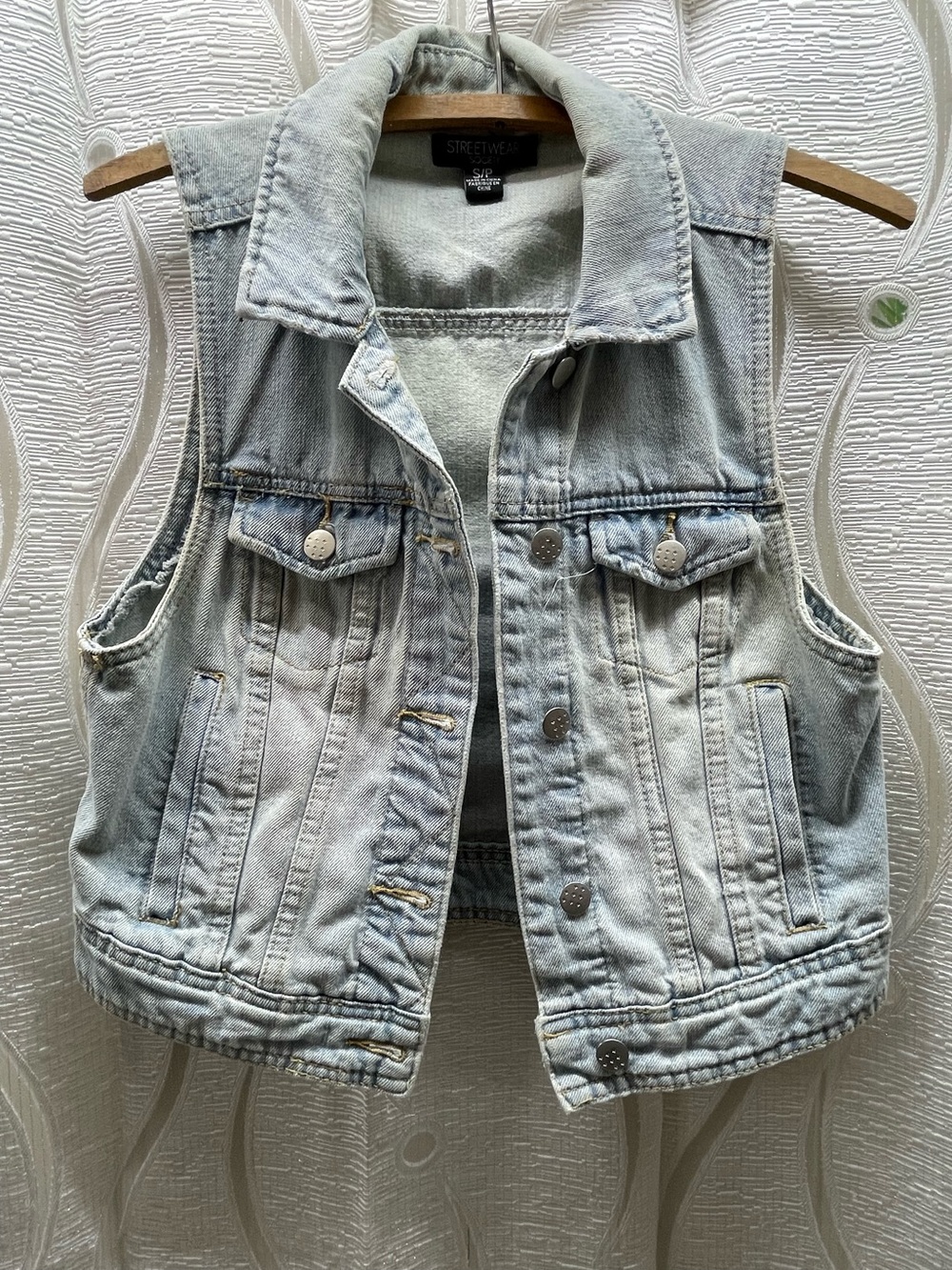 Streetwear‎ Society Denim Vest Women Small Light Wash Blue Excellent Cropped